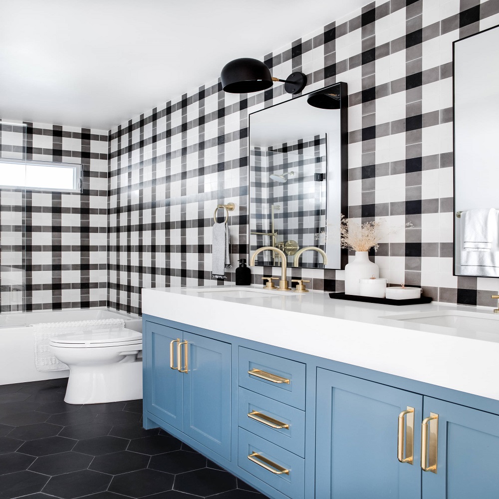 black and blue bathroom