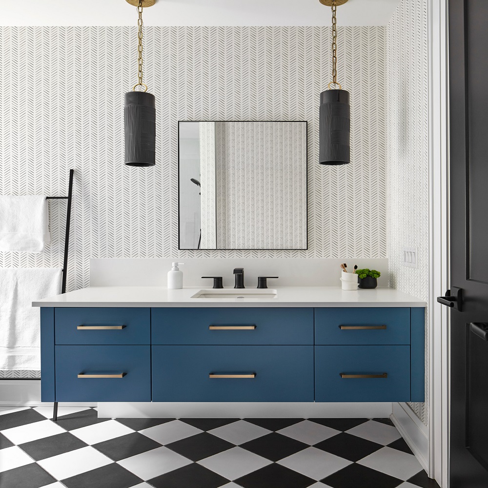 black and blue bathroom